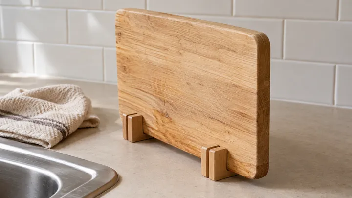 Tabla de madera colocada verticalmente para secarse