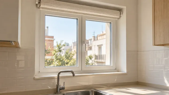 Ventana sobre el fregadero con la entrada de luz despejada